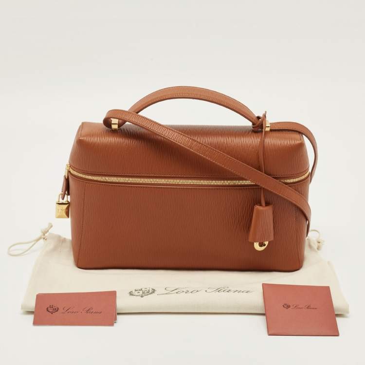 Pre Owned Loro Piana Extra Bag L27 Tan Zibeline Leather Shoulder Bag