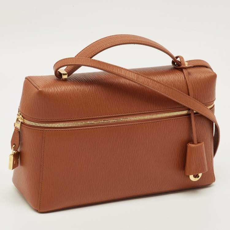 Pre Owned Loro Piana Extra Bag L27 Tan Zibeline Leather Shoulder Bag