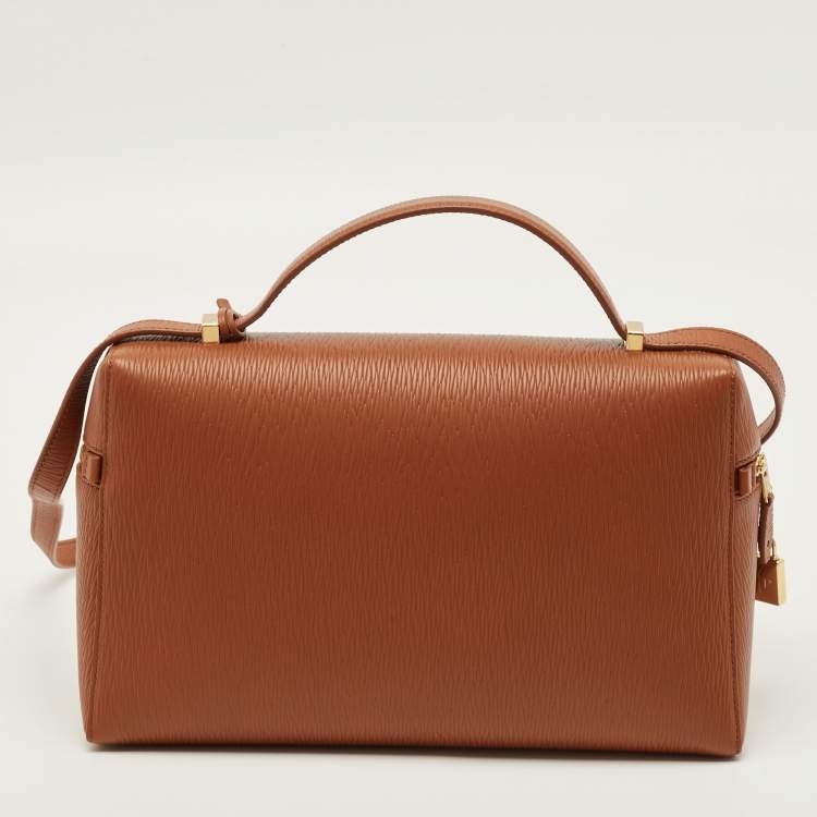 Pre Owned Loro Piana Extra Bag L27 Tan Zibeline Leather Shoulder Bag