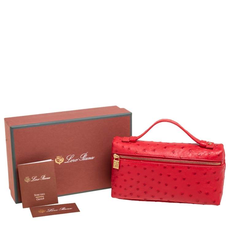 Pre Owned Loro Piana Red Ostrich L19 Pouch