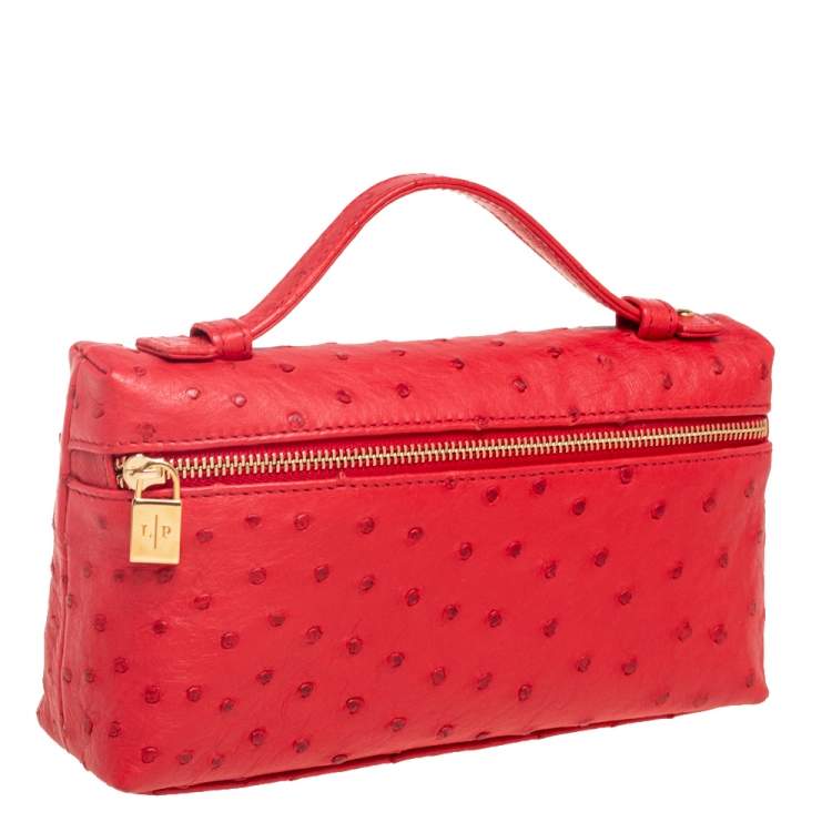 Pre Owned Loro Piana Red Ostrich L19 Pouch