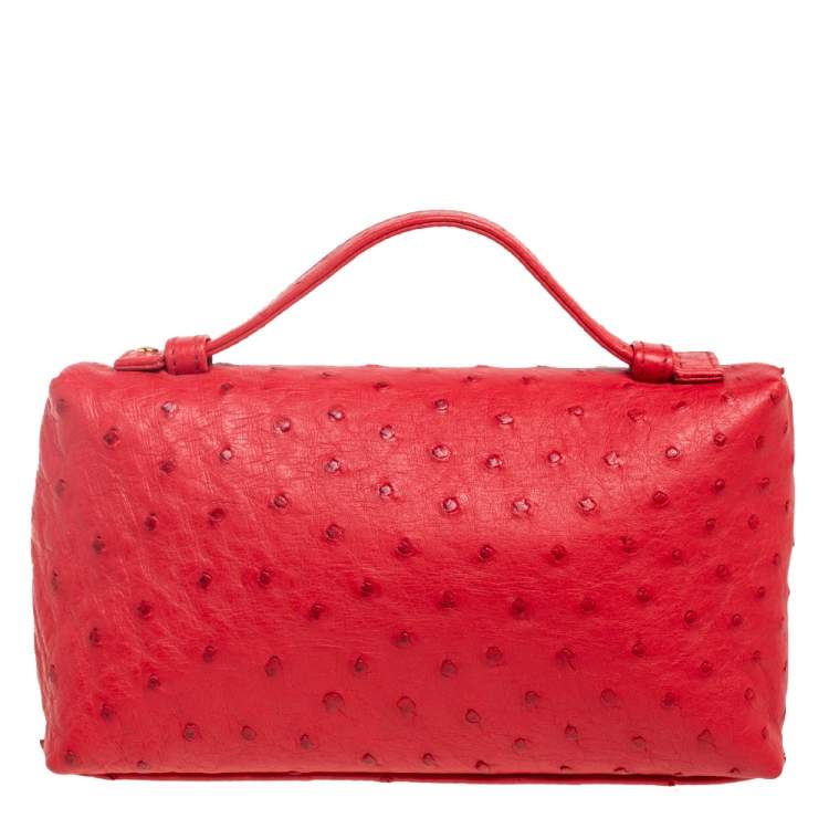 Pre Owned Loro Piana Red Ostrich L19 Pouch