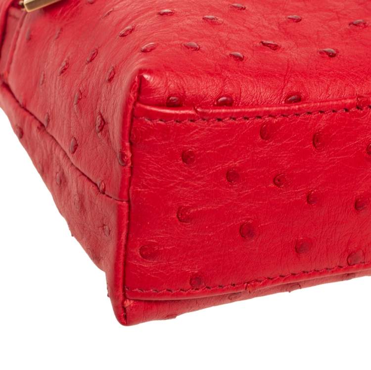 Pre Owned Loro Piana Red Ostrich L19 Pouch
