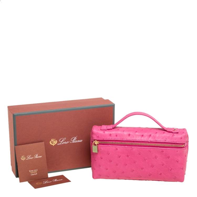 Pre Owned Loro Piana Pink Ostrich L19 Pouch