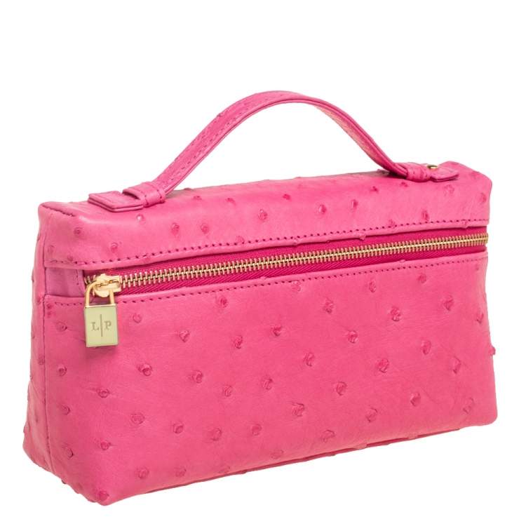 Pre Owned Loro Piana Pink Ostrich L19 Pouch
