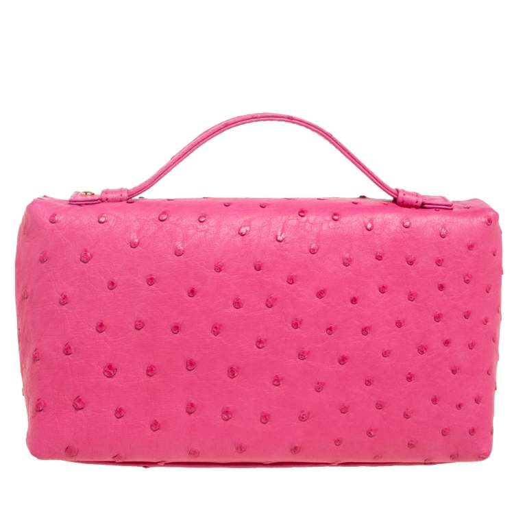 Pre Owned Loro Piana Pink Ostrich L19 Pouch