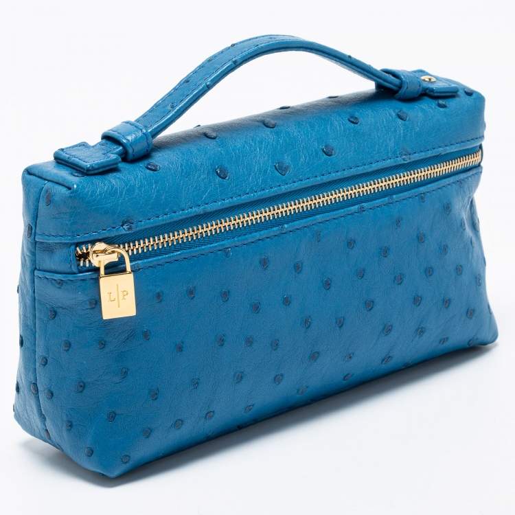 Pre Owned Loro Piana Blue Ostrich L19 Pouch