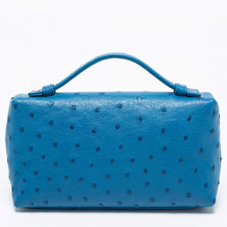 Pre Owned Loro Piana Blue Ostrich L19 Pouch