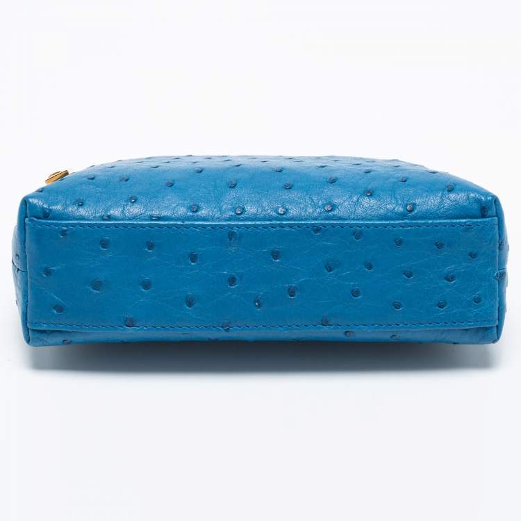 Pre Owned Loro Piana Blue Ostrich L19 Pouch