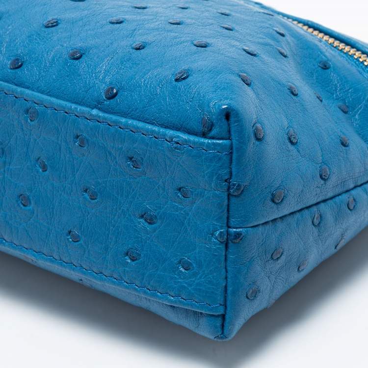 Pre Owned Loro Piana Blue Ostrich L19 Pouch