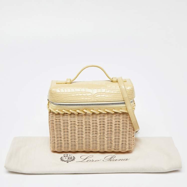 Pre Owned Loro Piana Yellow/Beige Alligator and Wicker Extra Pocket L19 Pouch
