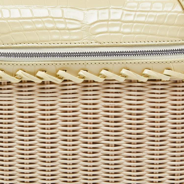 Pre Owned Loro Piana Yellow/Beige Alligator and Wicker Extra Pocket L19 Pouch