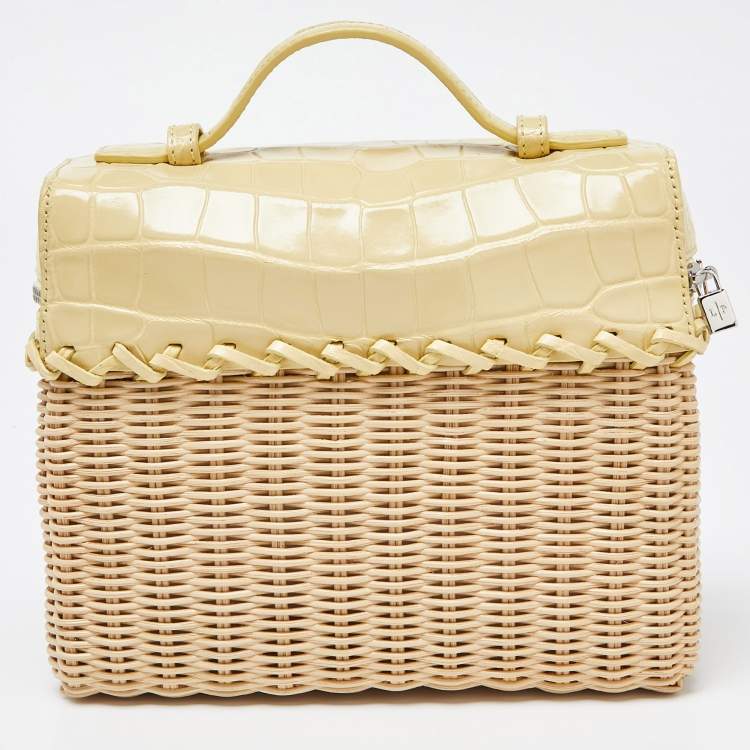 Pre Owned Loro Piana Yellow/Beige Alligator and Wicker Extra Pocket L19 Pouch