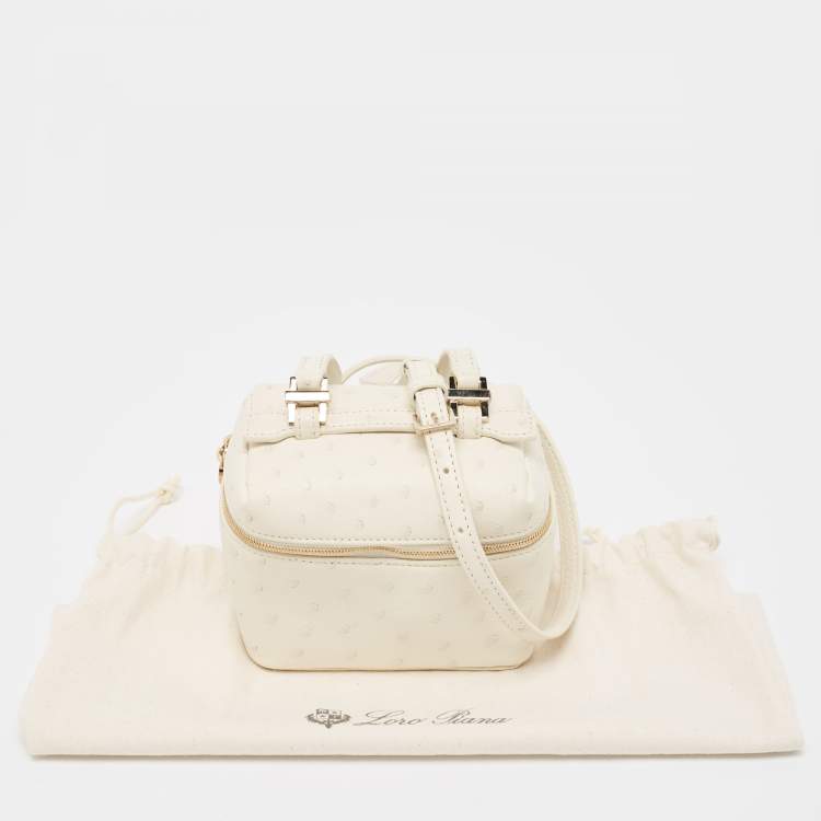 Pre Owned Loro Piana White Ostrich Extra Pocket L11.5 Pouch
