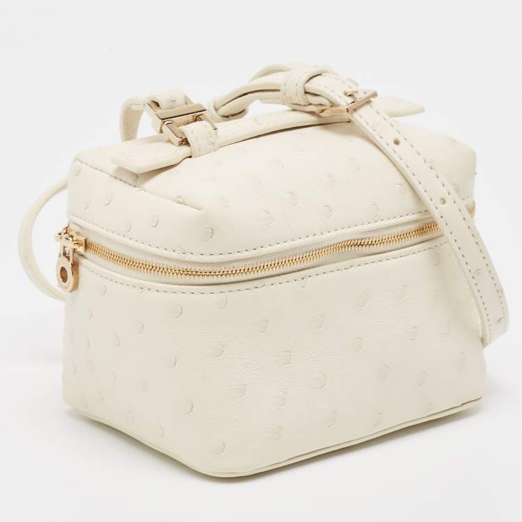 Pre Owned Loro Piana White Ostrich Extra Pocket L11.5 Pouch