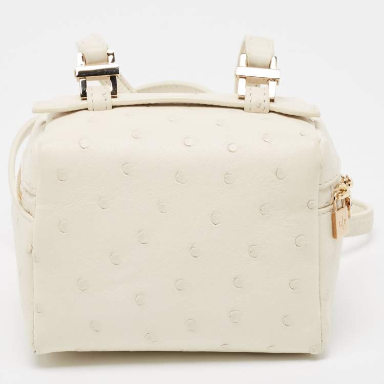 Pre Owned Loro Piana White Ostrich Extra Pocket L11.5 Pouch