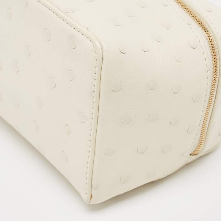 Pre Owned Loro Piana White Ostrich Extra Pocket L11.5 Pouch