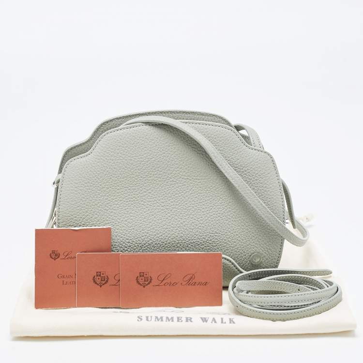 Pre Owned Loro Piana Pale Green Leather Sesia Crossbody Bag