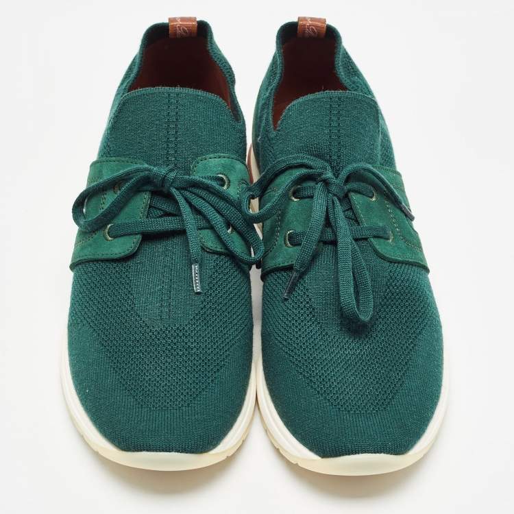 Pre Owned Loro Piana Green Knit Fabric and Suede 360 LP Lady Flexi Walk Sneakers Size 41