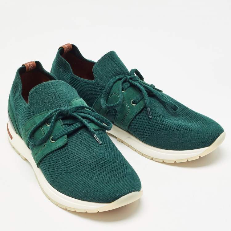 Pre Owned Loro Piana Green Knit Fabric and Suede 360 LP Lady Flexi Walk Sneakers Size 41