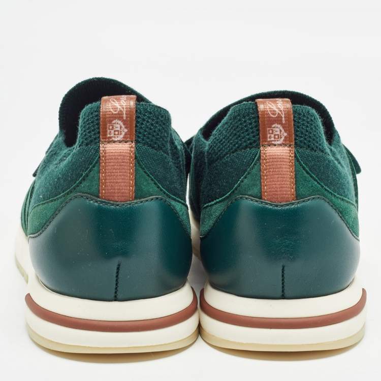 Pre Owned Loro Piana Green Knit Fabric and Suede 360 LP Lady Flexi Walk Sneakers Size 41