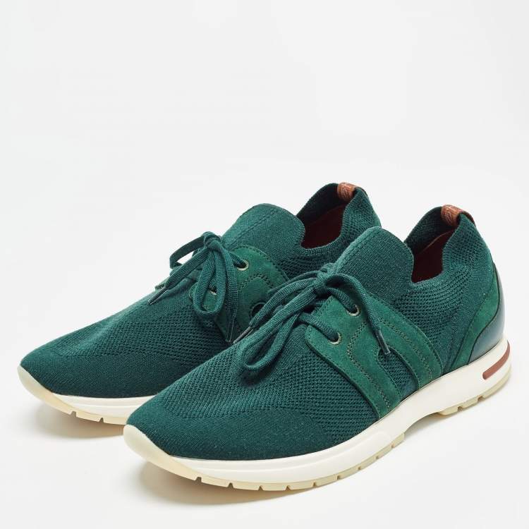 Pre Owned Loro Piana Green Knit Fabric and Suede 360 LP Lady Flexi Walk Sneakers Size 41
