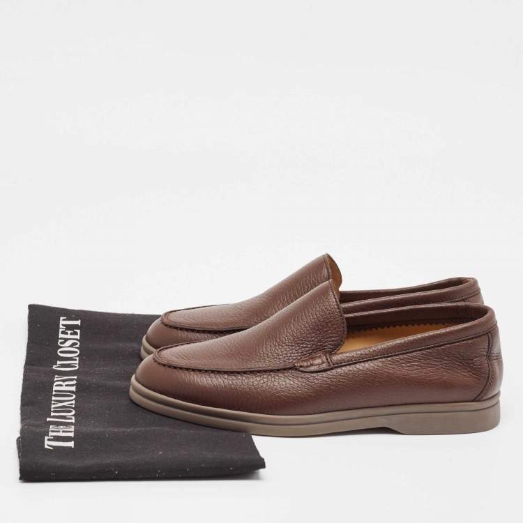 Pre Owned Loro Piana Brown Leather Slip On Loafers Size 36