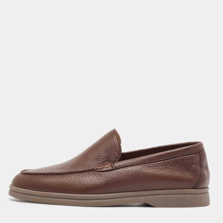 Pre Owned Loro Piana Brown Leather Slip On Loafers Size 36