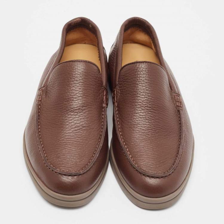 Pre Owned Loro Piana Brown Leather Slip On Loafers Size 36