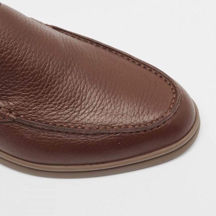 Pre Owned Loro Piana Brown Leather Slip On Loafers Size 36
