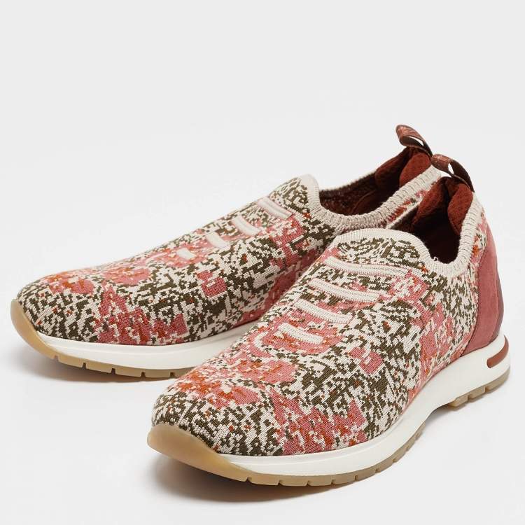 Pre Owned Loro Piana Multicolor Knit Fabric 360 LP Flexy Walk Slip On Sneakers Size 38