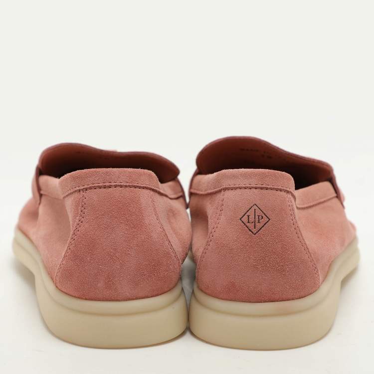 Pre Owned Loro Piana Pink Suede Summer Charms Walk Slip On Loafers Size 38