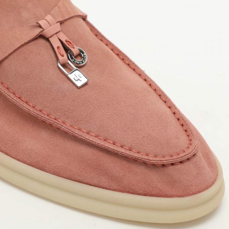 Pre Owned Loro Piana Pink Suede Summer Charms Walk Slip On Loafers Size 38