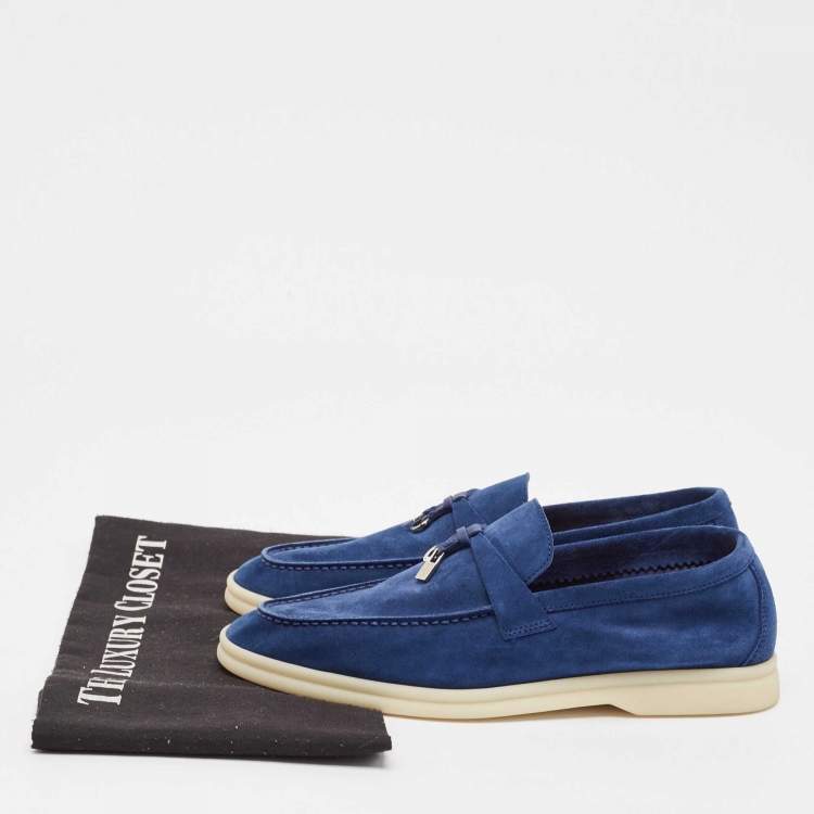 Pre Owned Loro Piana Blue Suede Summer Charms Walk Loafers Size 37