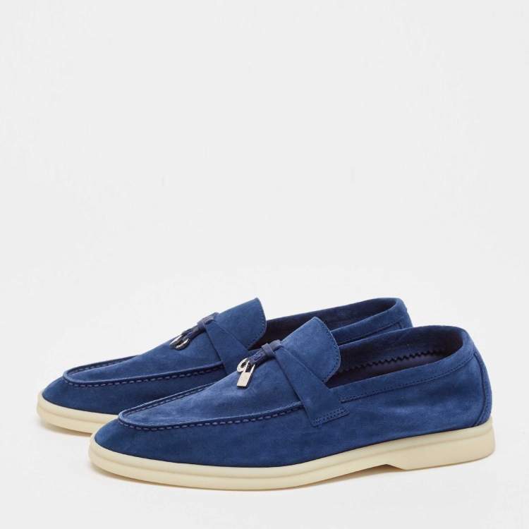 Pre Owned Loro Piana Blue Suede Summer Charms Walk Loafers Size 37