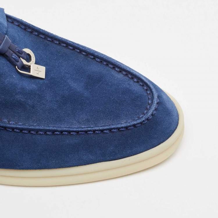 Pre Owned Loro Piana Blue Suede Summer Charms Walk Loafers Size 37
