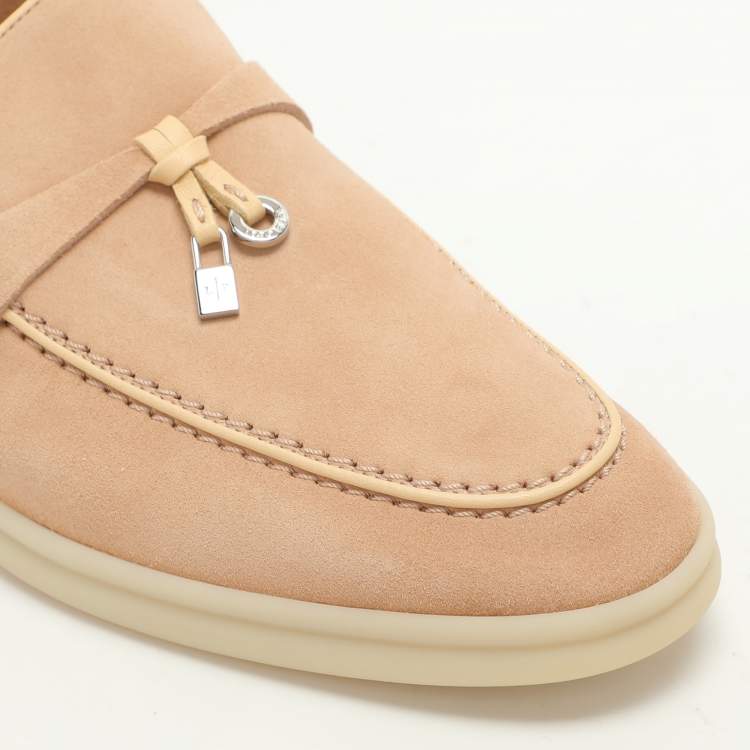 Pre Owned Loro Piana Beige Suede Summer Charms Walk Loafers Size 38
