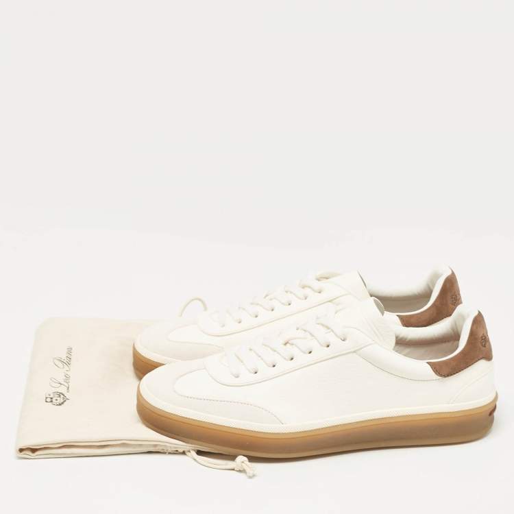 Pre Owned Loro Piana White Leather and Nubuck Leather Tennis Walk Sneakers Size 37.5
