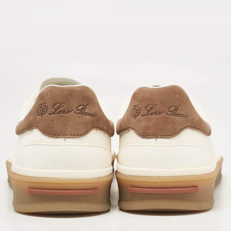 Pre Owned Loro Piana White Leather and Nubuck Leather Tennis Walk Sneakers Size 37.5