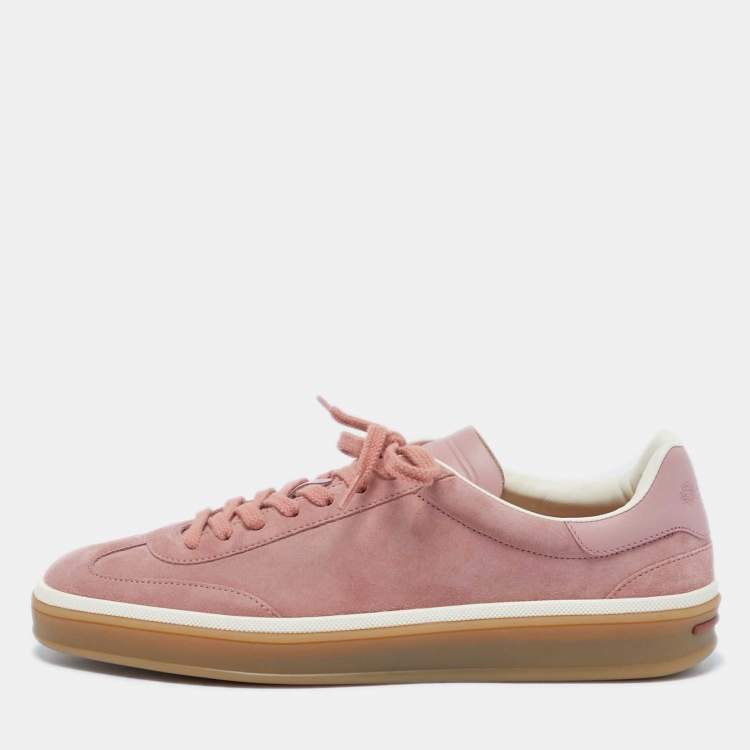 Pre Owned Loro Piana Pink Suede Tennis Walk Sneakers Size 39.5