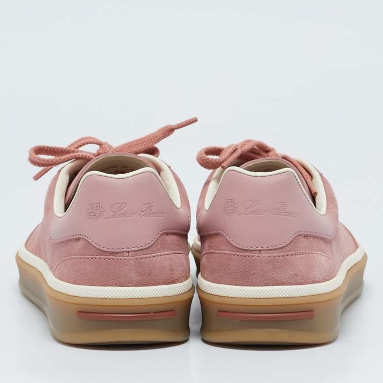 Pre Owned Loro Piana Pink Suede Tennis Walk Sneakers Size 39.5