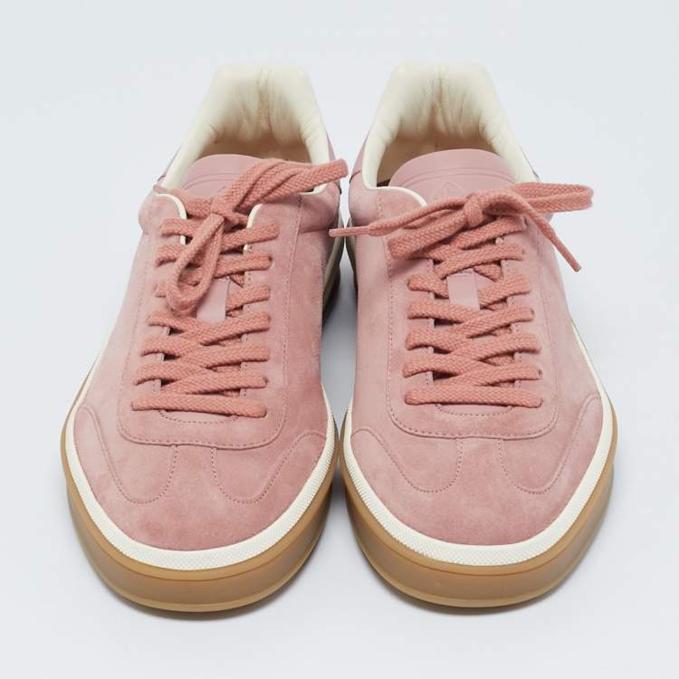 Pre Owned Loro Piana Pink Suede Tennis Walk Sneakers Size 39.5