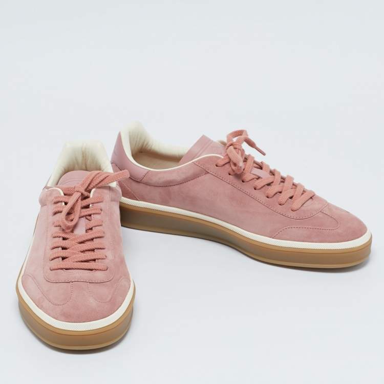 Pre Owned Loro Piana Pink Suede Tennis Walk Sneakers Size 39.5