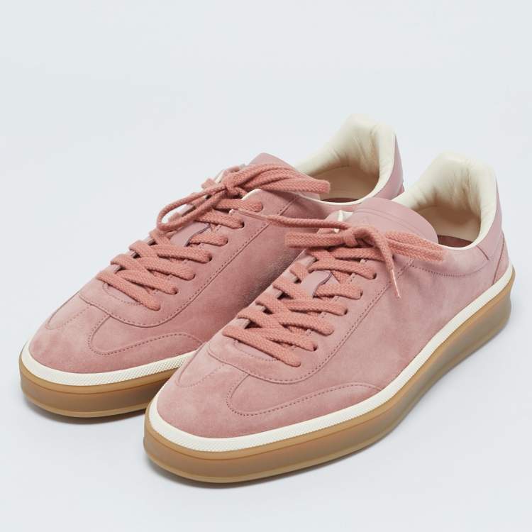 Pre Owned Loro Piana Pink Suede Tennis Walk Sneakers Size 39.5
