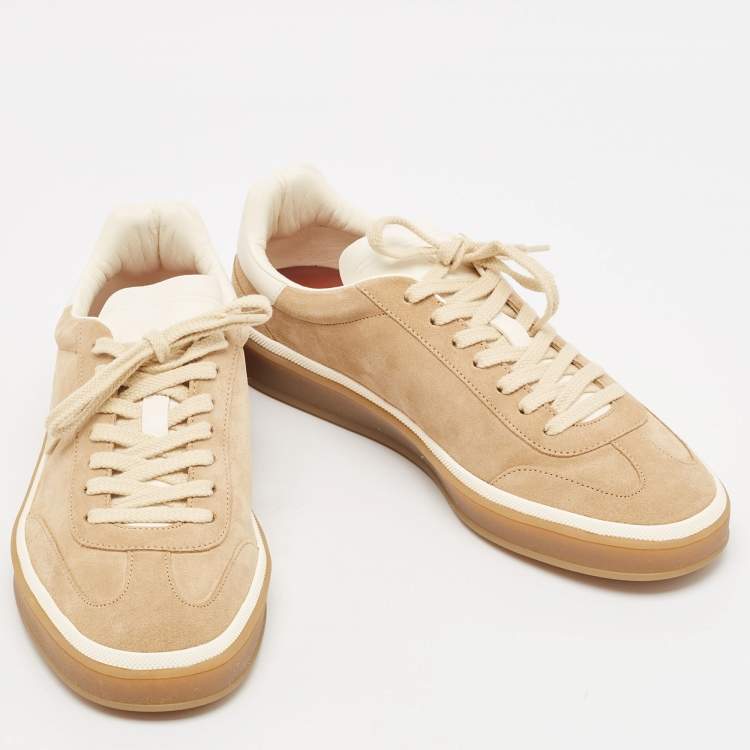 Pre Owned Loro Piana Beige Suede Tennis Walk Sneakers Size 40