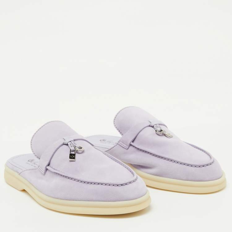 Pre Owned Loro Piana Light Purple Suede Babouche Charms Walk Flat Mules Size 38