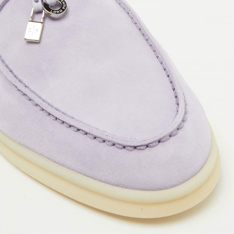 Pre Owned Loro Piana Light Purple Suede Babouche Charms Walk Flat Mules Size 38