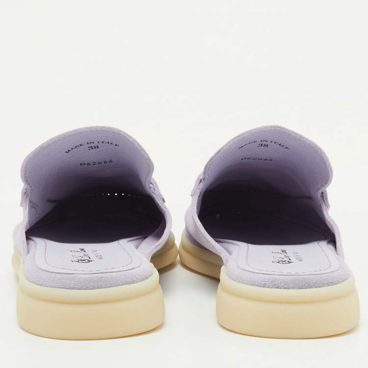 Pre Owned Loro Piana Light Purple Suede Babouche Charms Walk Flat Mules Size 38