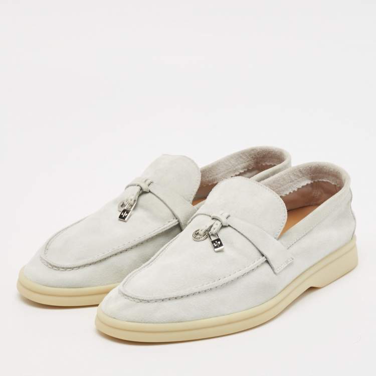 Pre Owned Loro Piana Light Blue Suede Summer Charms Walk Loafers Size 36