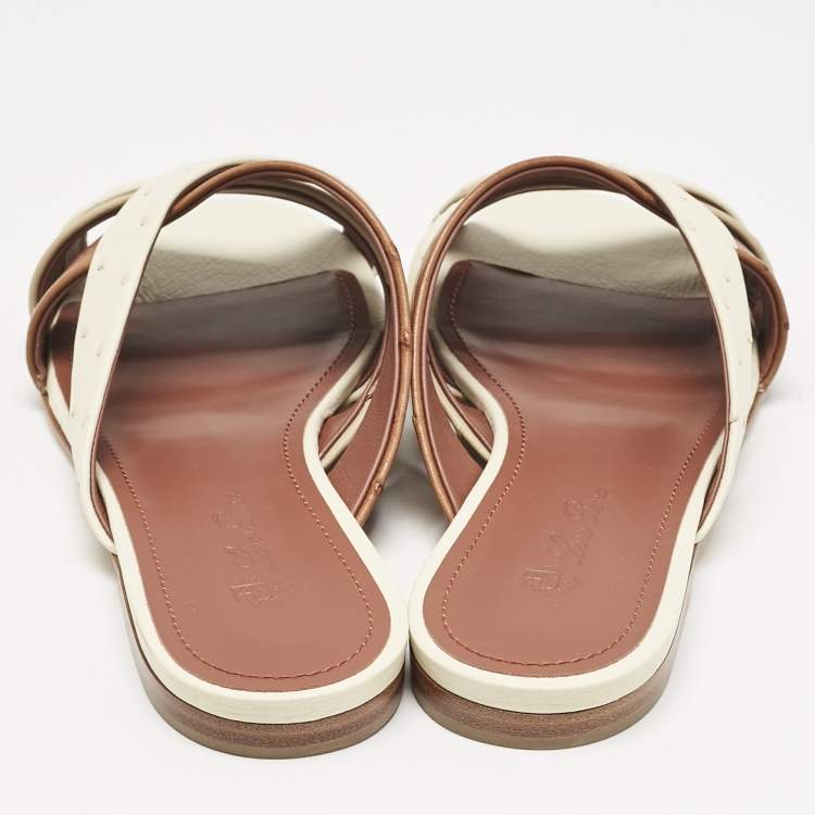 Pre Owned Loro Piana Multicolor Ostrich Aida Flat Slides Size 38